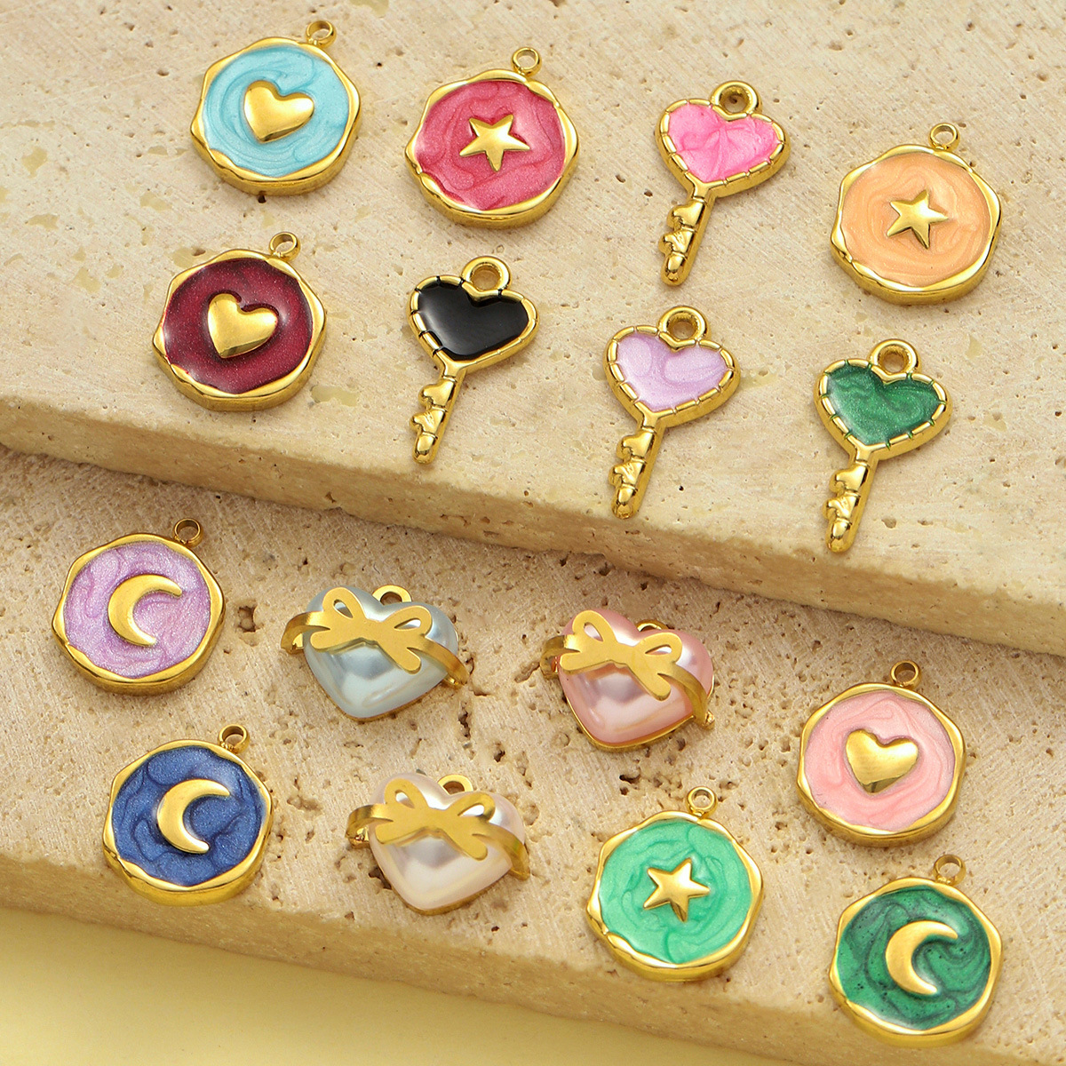 Heart Bow Key Star Moon Stainless Steel Charms