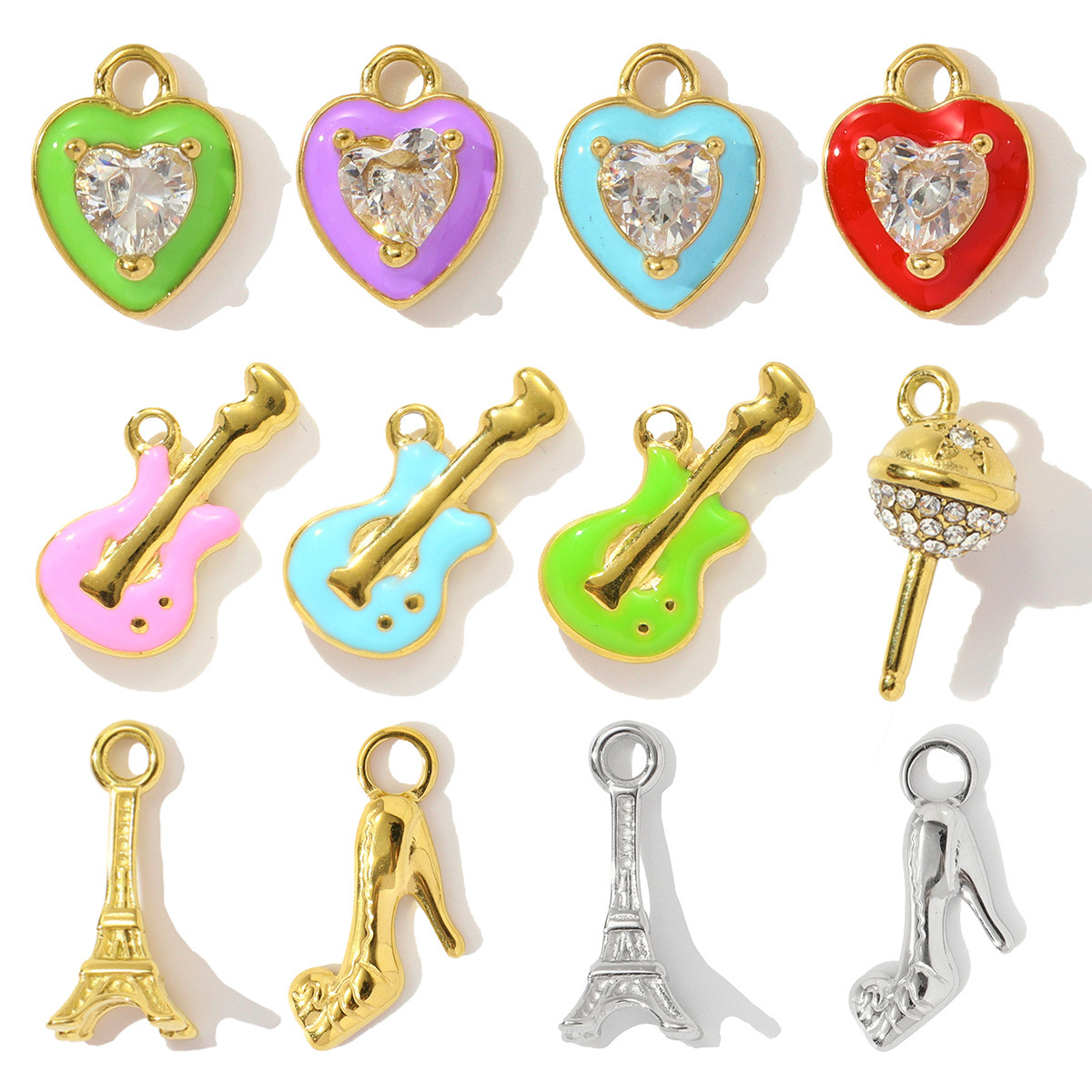 Enamel Violin Heart Candy Tower Stainless Steel Charms