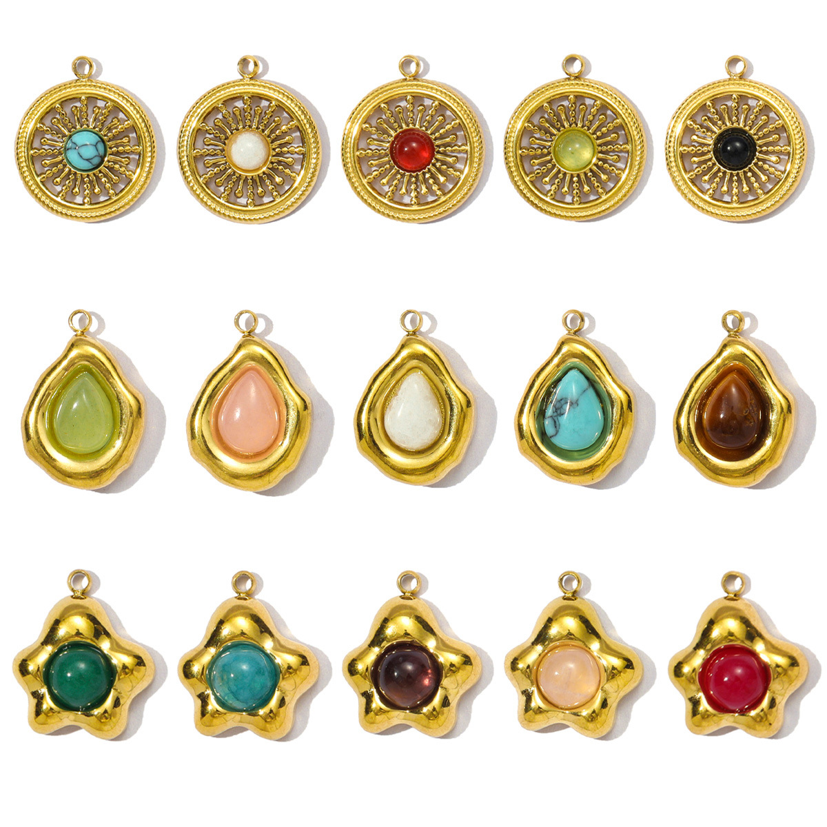 Natural Stone Flower Water Drop Stainless Steel Charms