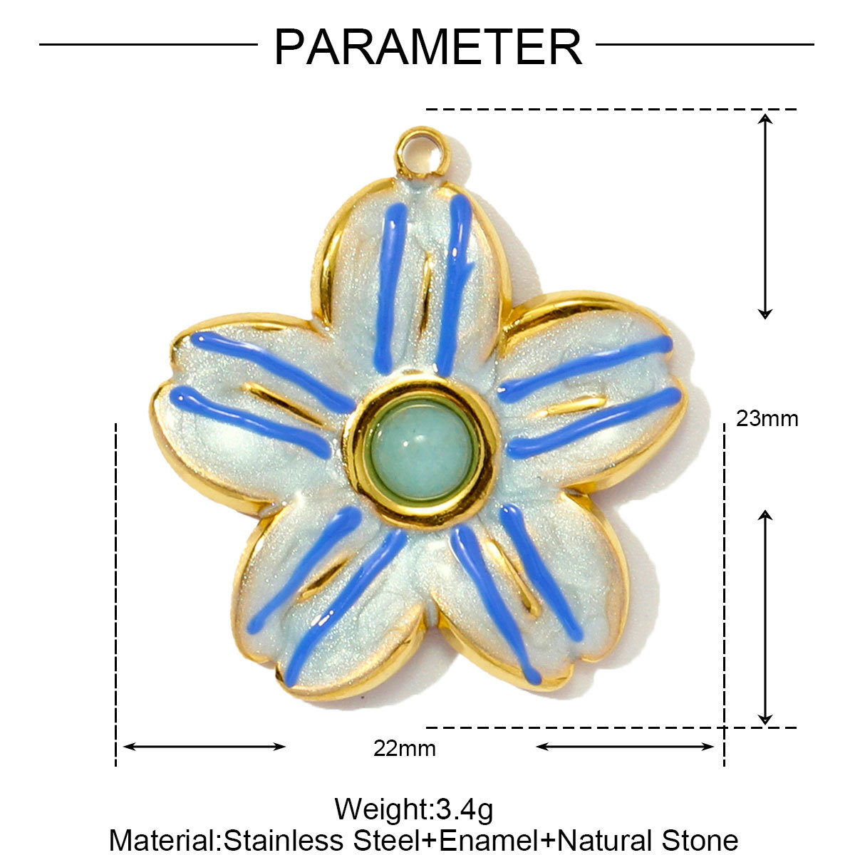 Natural Stone Flower Heart Stainless Steel Charms