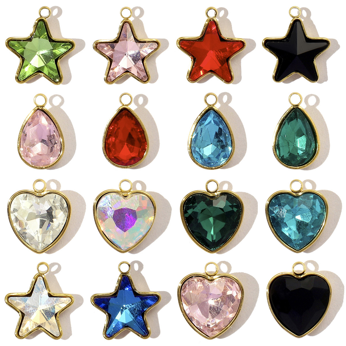 Water Drop Heart Star Glass Stainless Steel Charms