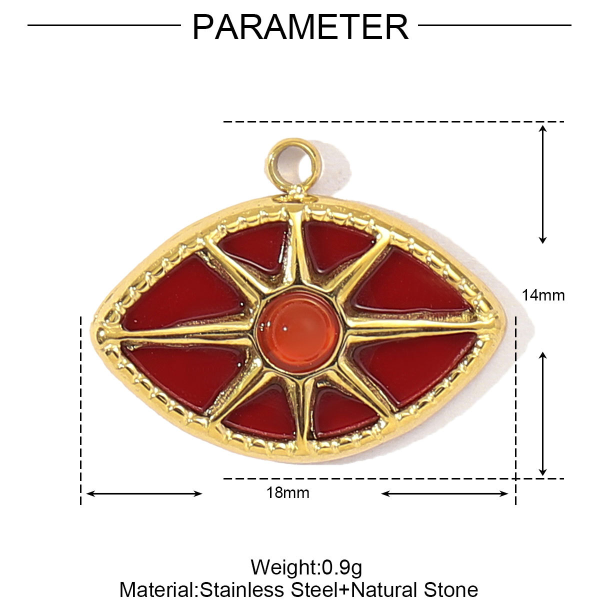 Natural Stone Star Sun Coral Eye Stainless Steel Charms