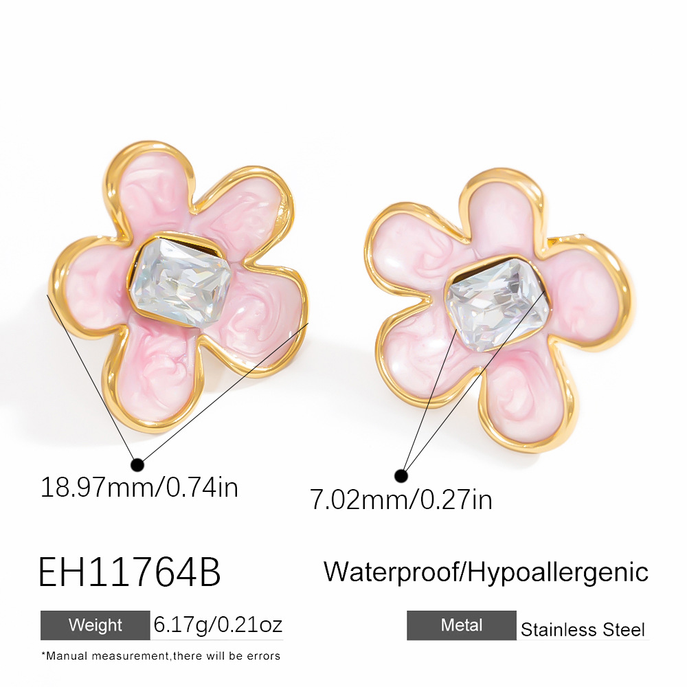 Enamel Heart Flower Earrings