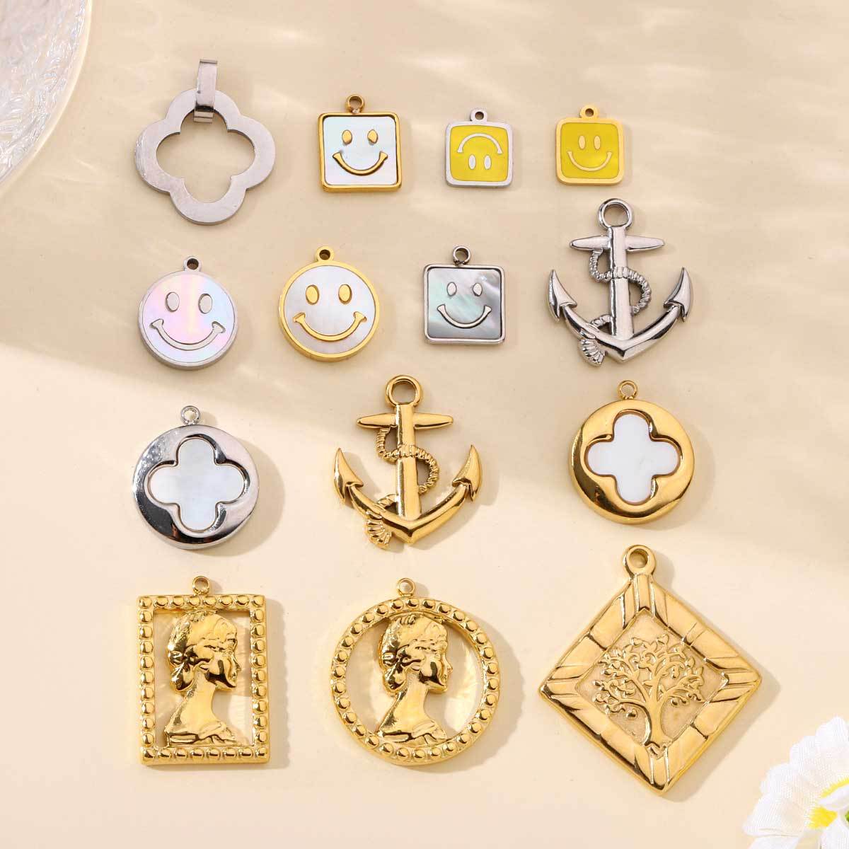 Clover Shell Smiley Life Tree Stainless Steel Charms