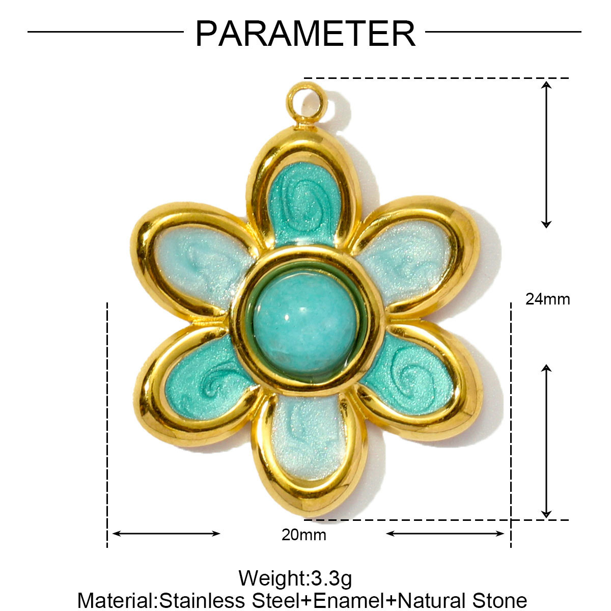 Natural Stone Flower Heart Stainless Steel Charms