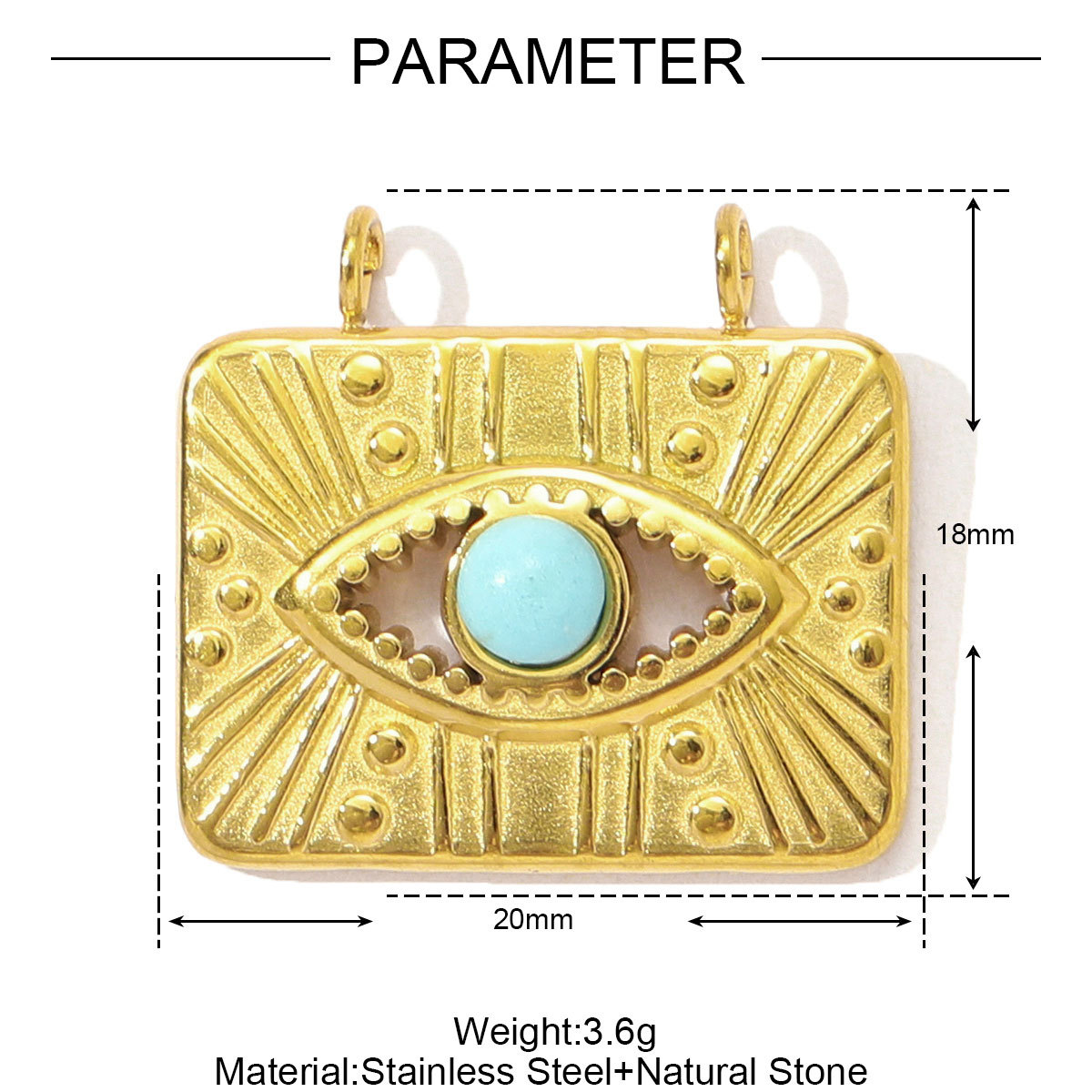 Natural Stone Sun Eyes Stainless Steel Charms