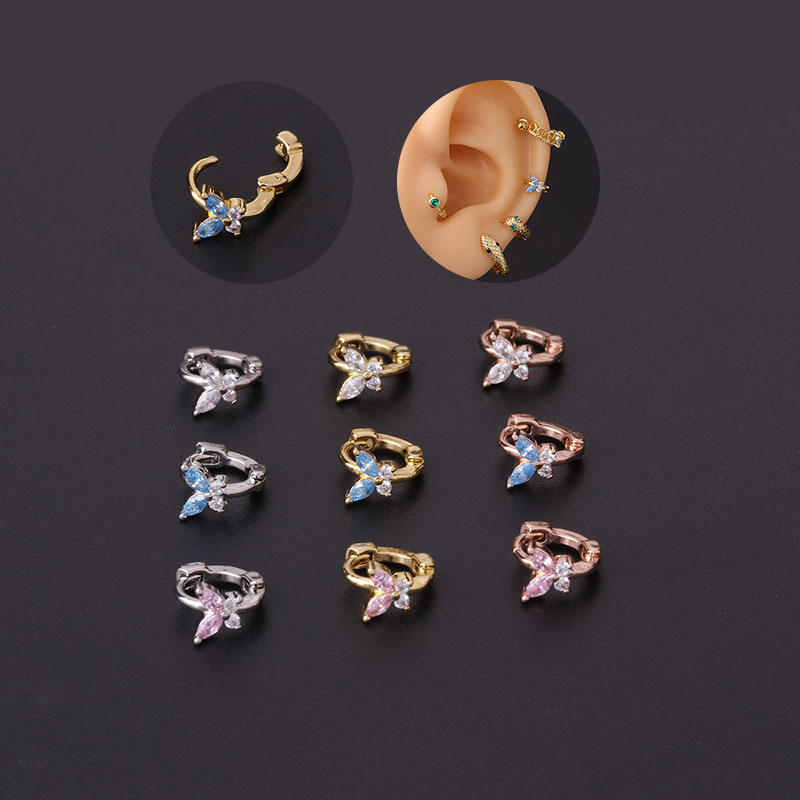 Zircon Butterfly Fashion Piercing  Hoop Earrings