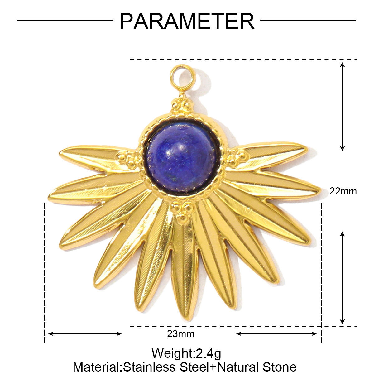 Natural Stone Sun Eyes Stainless Steel Charms