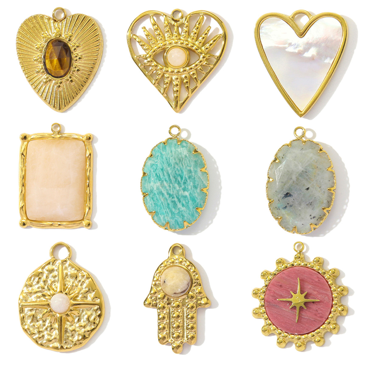 Natural Stone Stainless Steel Charms