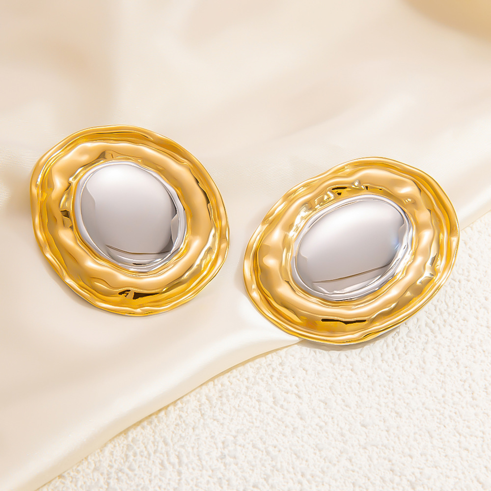 Two-Tone Oval Mirror Earrings