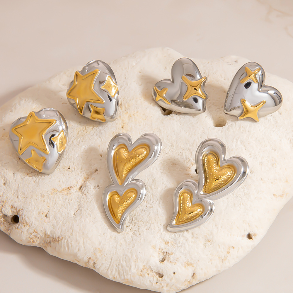 Two-Tone Heart Star Earrings