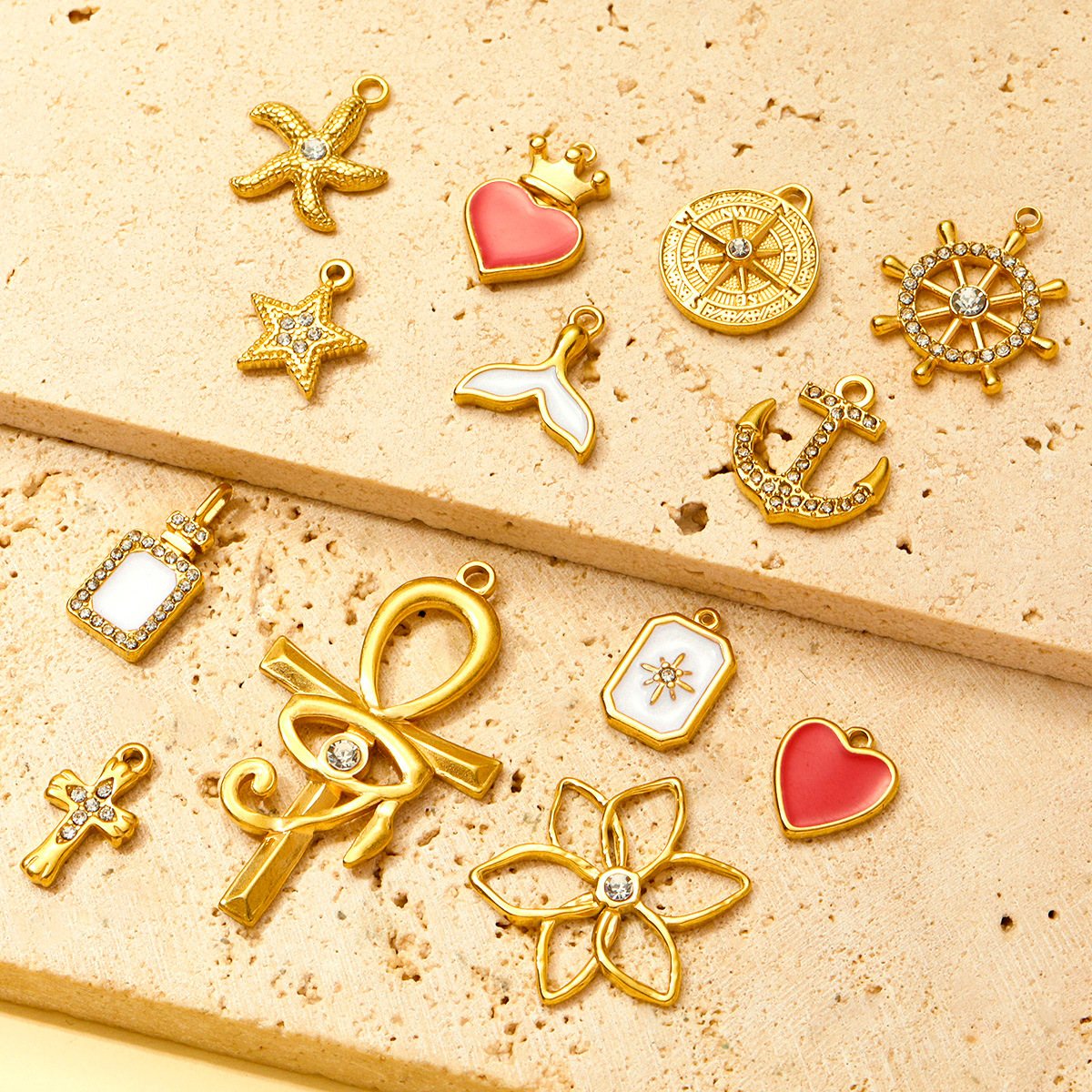 Enamel Love Flower Star Fishtail Stainless Steel Charms