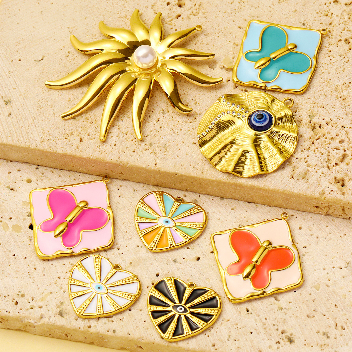 Enamel Love Flower Eyes Stainless Steel Charms