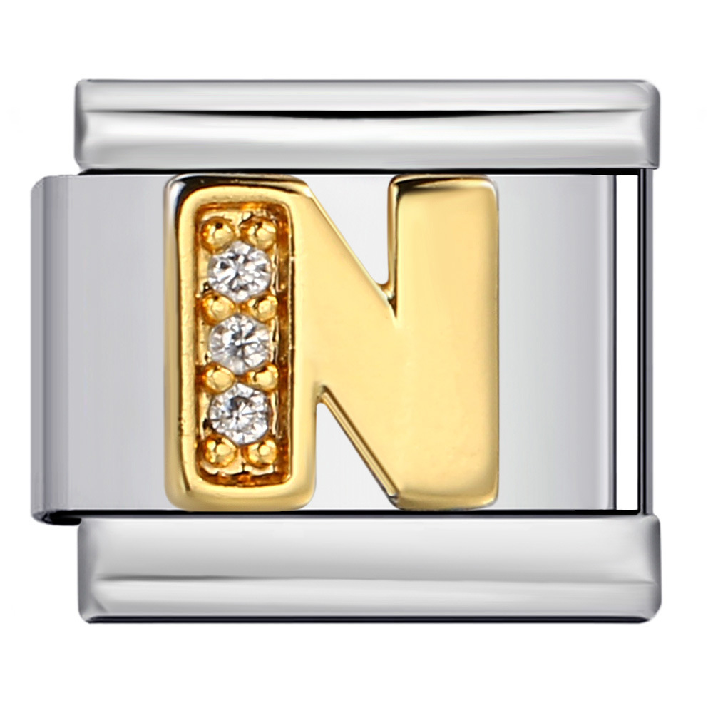 Stainless Steel with Diamond Letter DIY Italian Bracelet