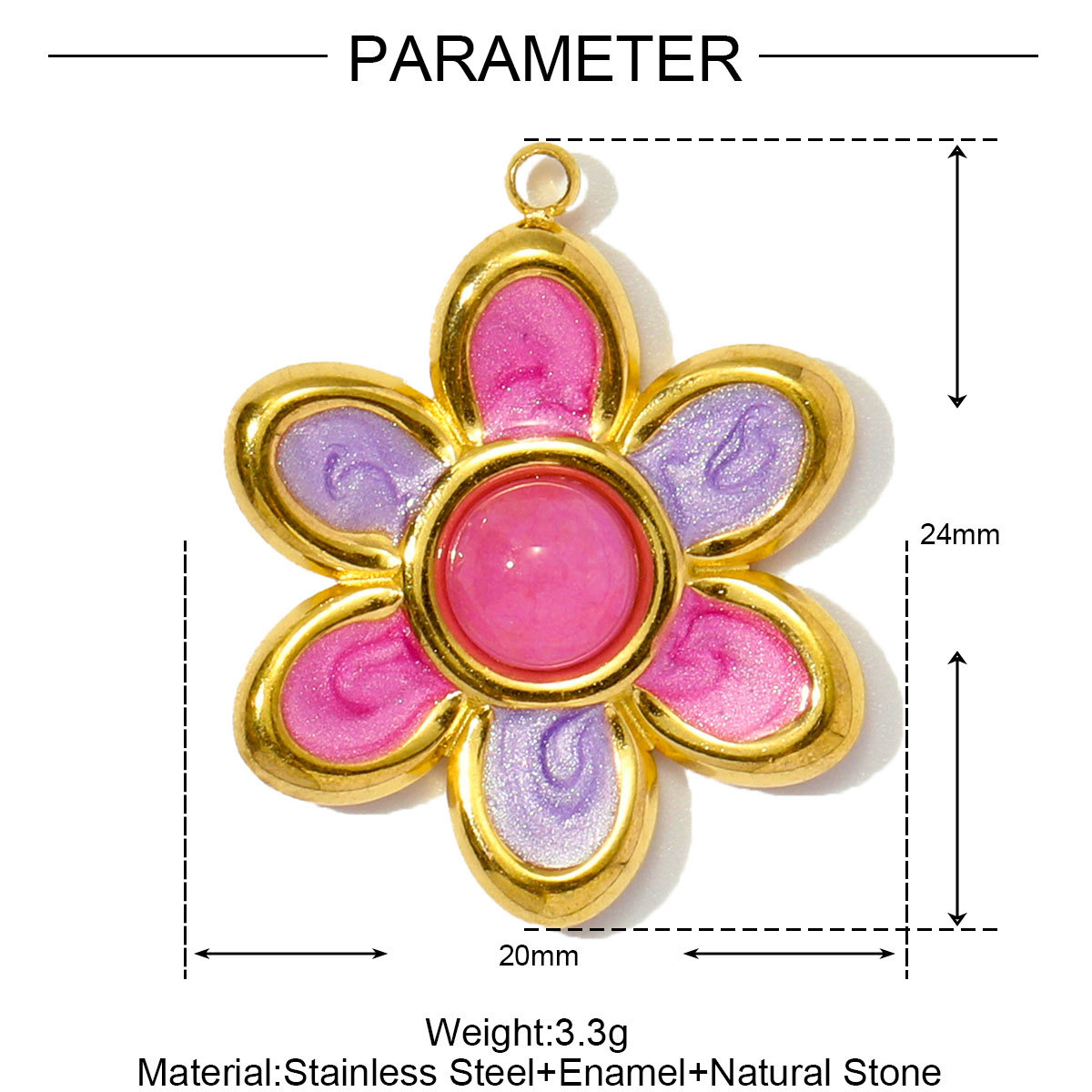 Natural Stone Flower Heart Stainless Steel Charms