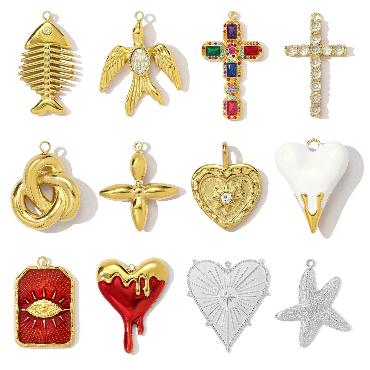 Enamel Heart Fishbone Flower Starfish Swallow Stainless Steel Charms