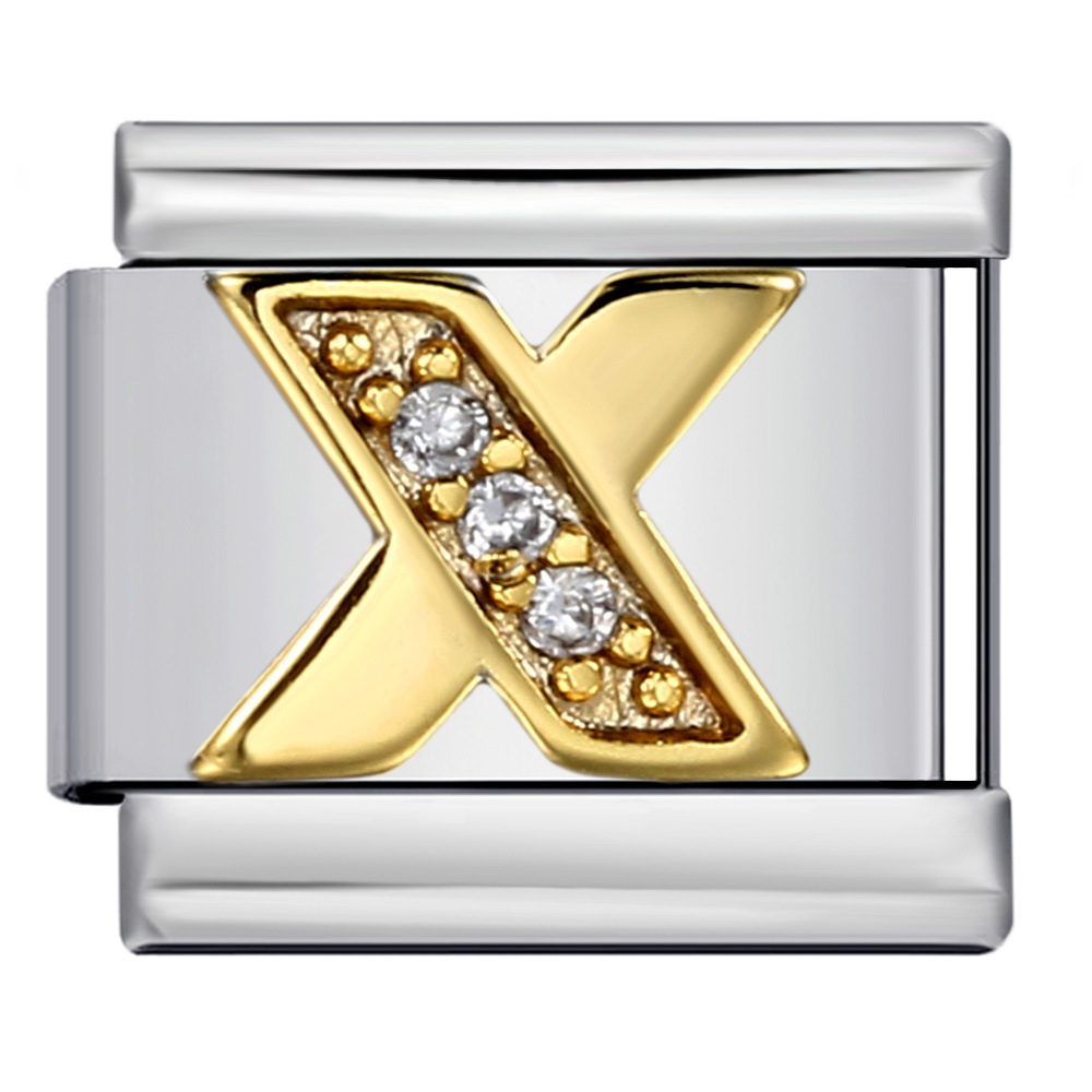 Stainless Steel with Diamond Letter DIY Italian Bracelet