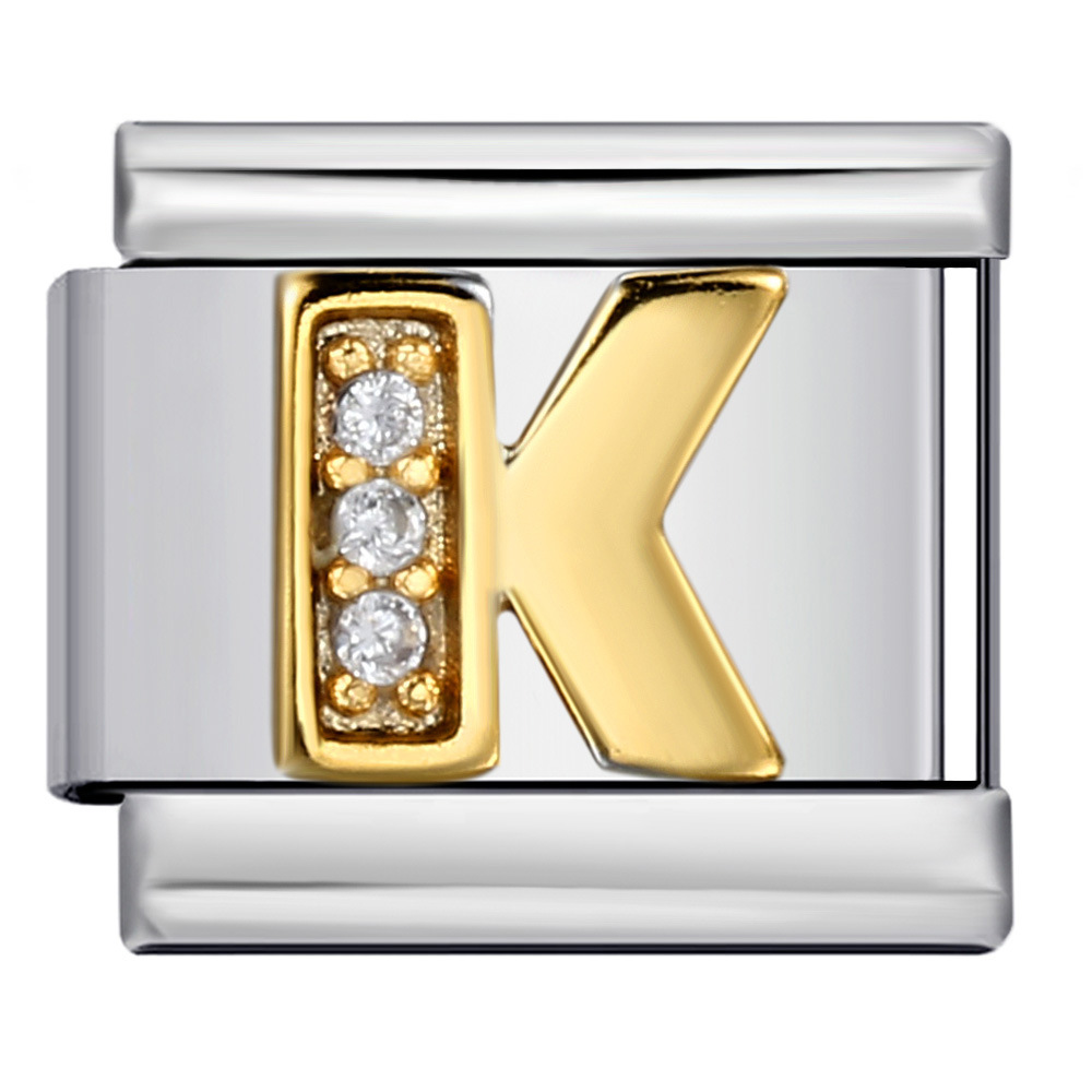 Stainless Steel with Diamond Letter DIY Italian Bracelet