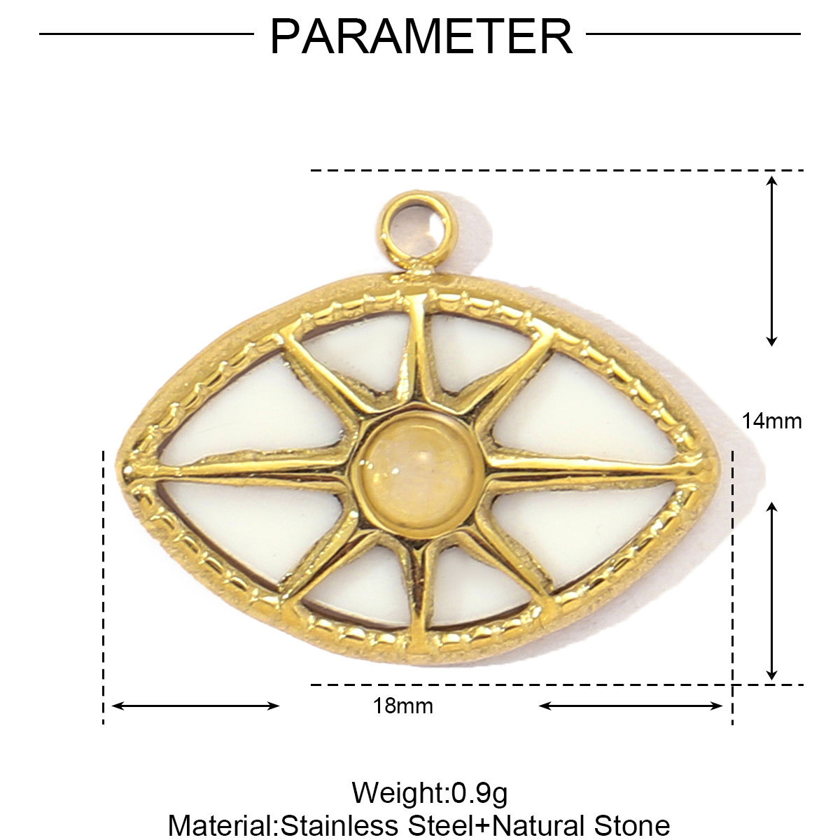 Natural Stone Star Sun Coral Eye Stainless Steel Charms