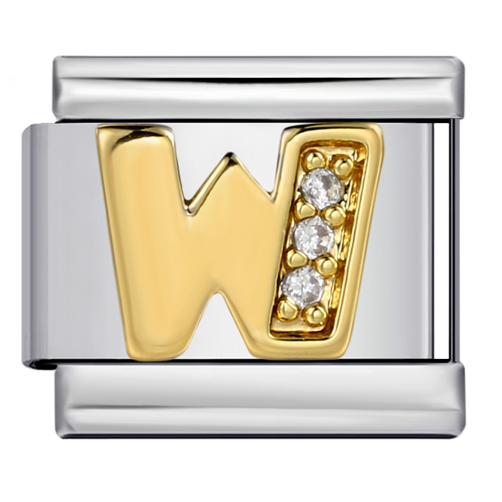 Stainless Steel with Diamond Letter DIY Italian Bracelet