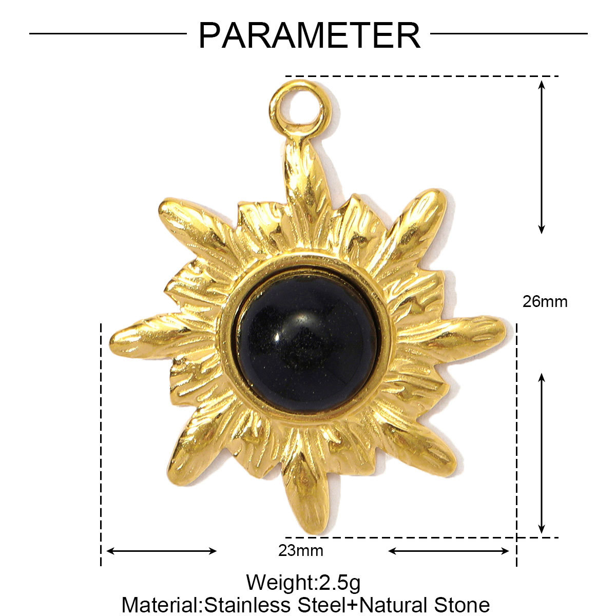 Natural Stone Sun Eyes Stainless Steel Charms