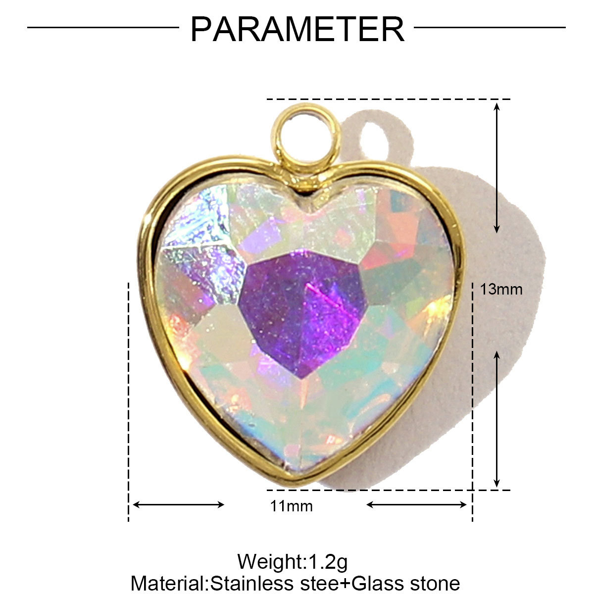 Water Drop Heart Star Glass Stainless Steel Charms