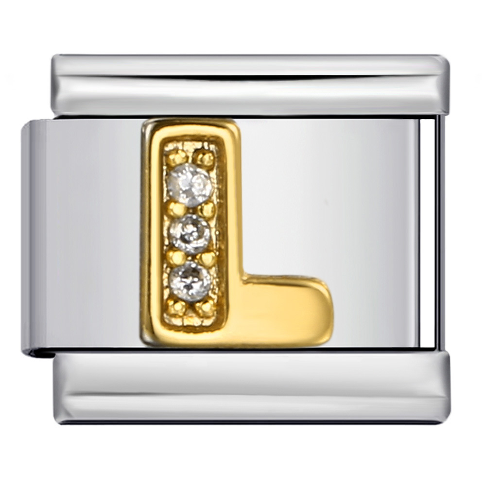 Stainless Steel with Diamond Letter DIY Italian Bracelet