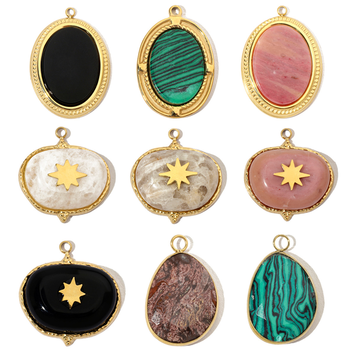 Natural Stone Stainless Steel Charms
