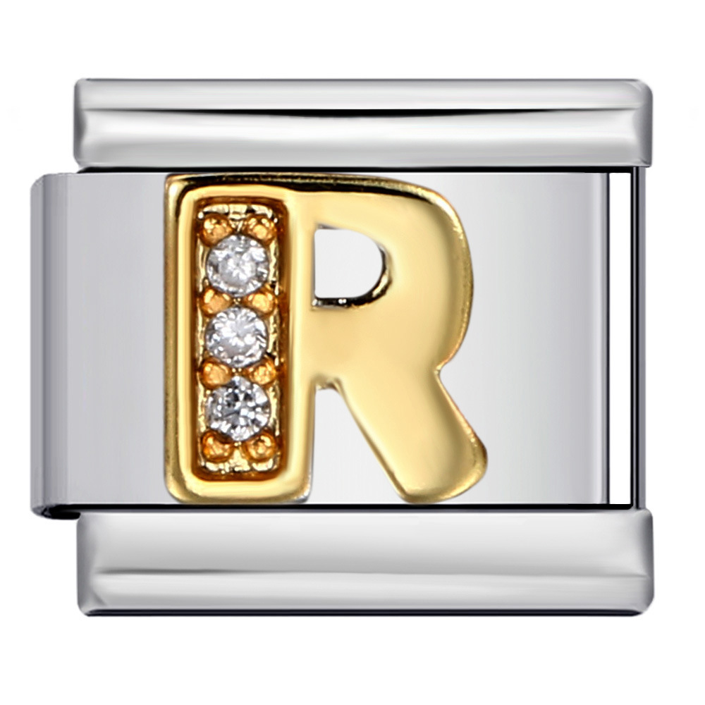 Stainless Steel with Diamond Letter DIY Italian Bracelet