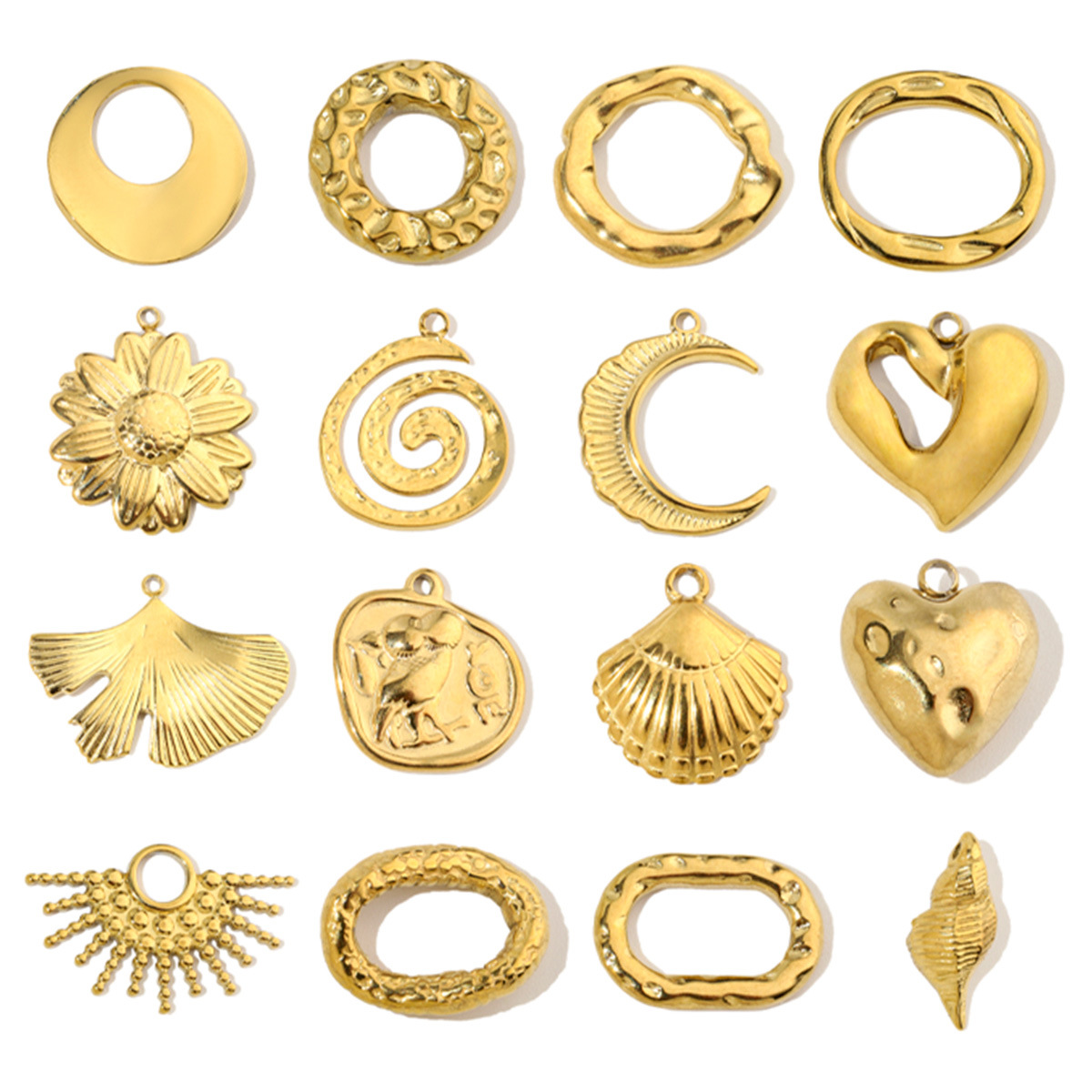 Geometric Heart Flower Stainless Steel Charms