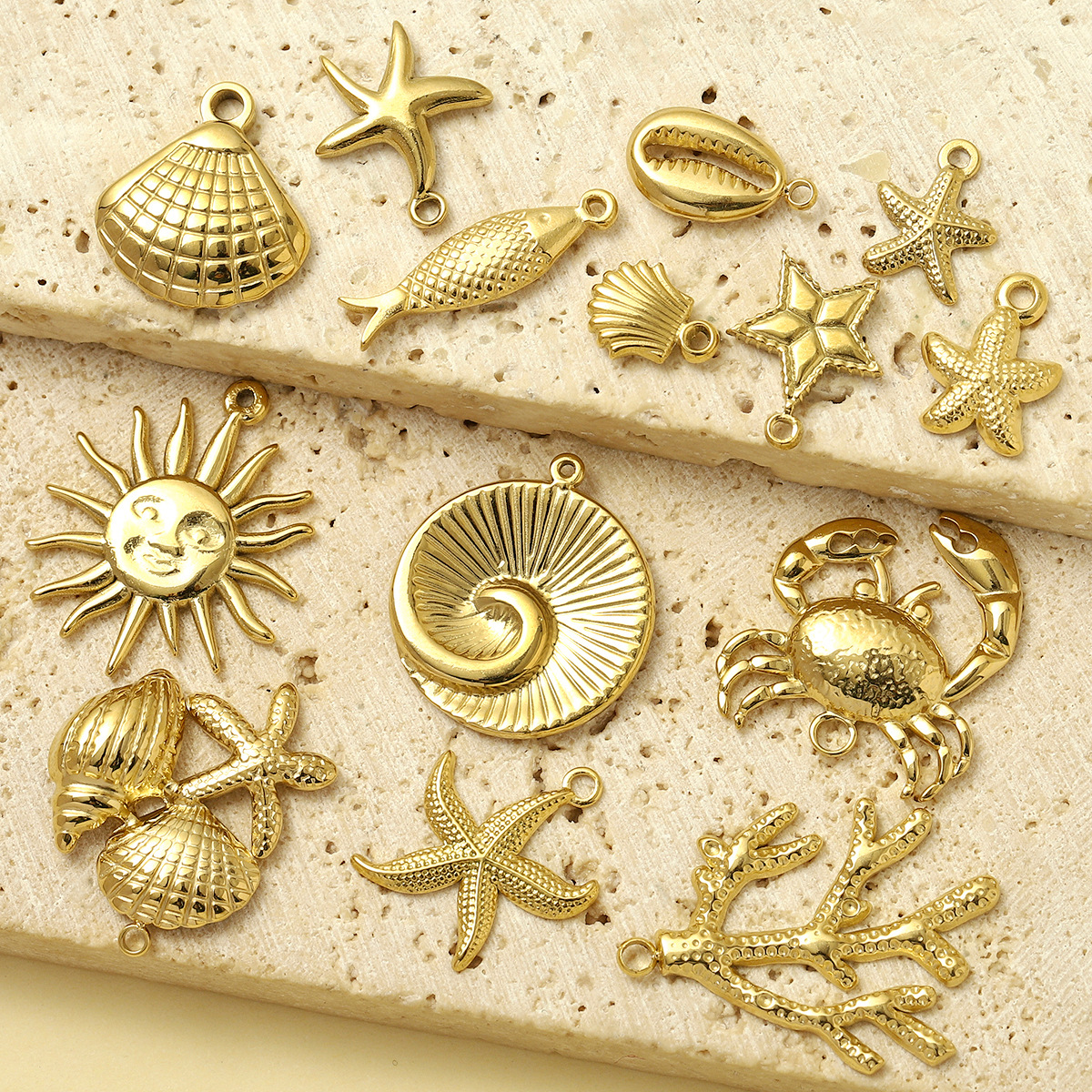 Starfish Shell Sun Crab Stainless Steel Charms