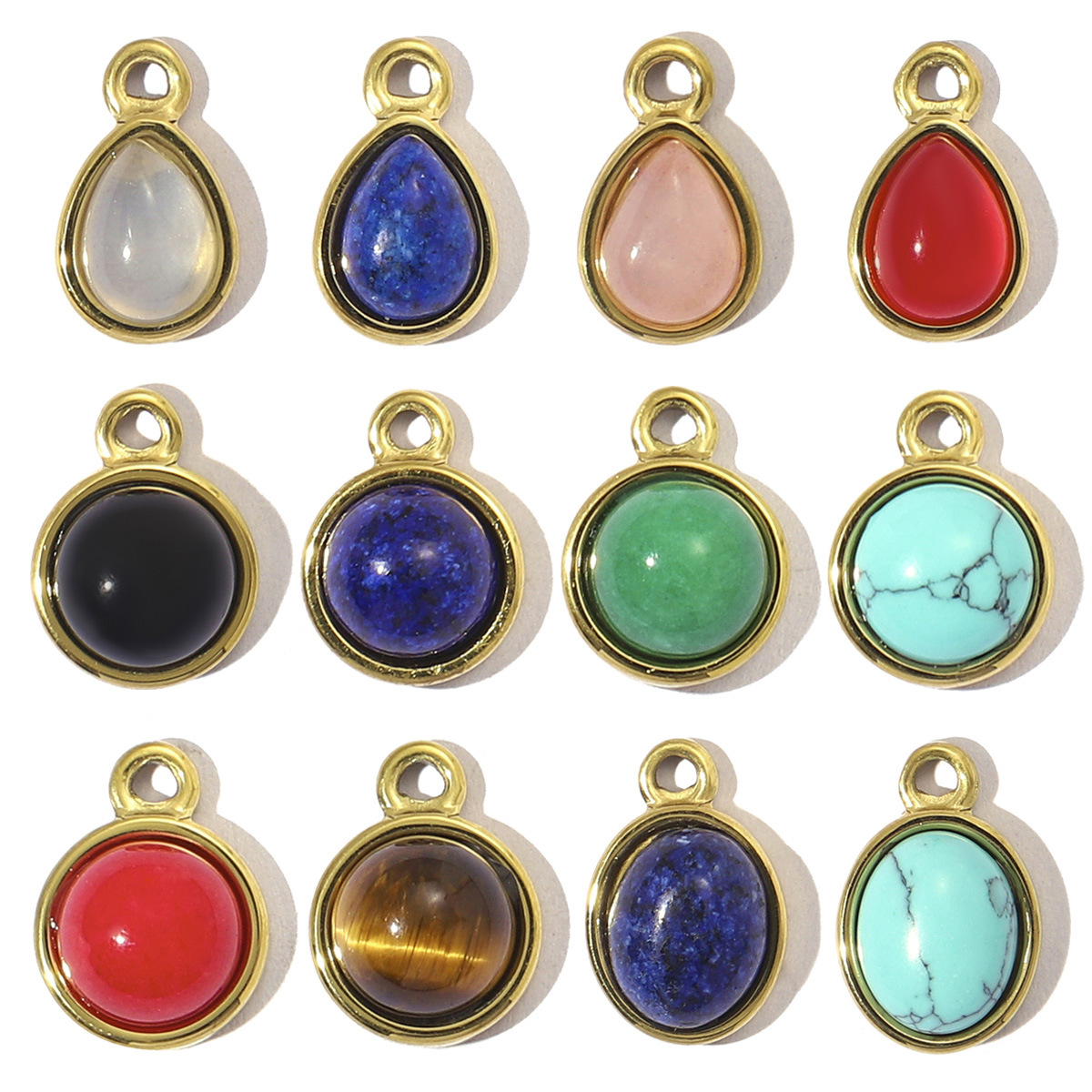 Lapis Water Drops Natural Stone Stainless Steel Charms