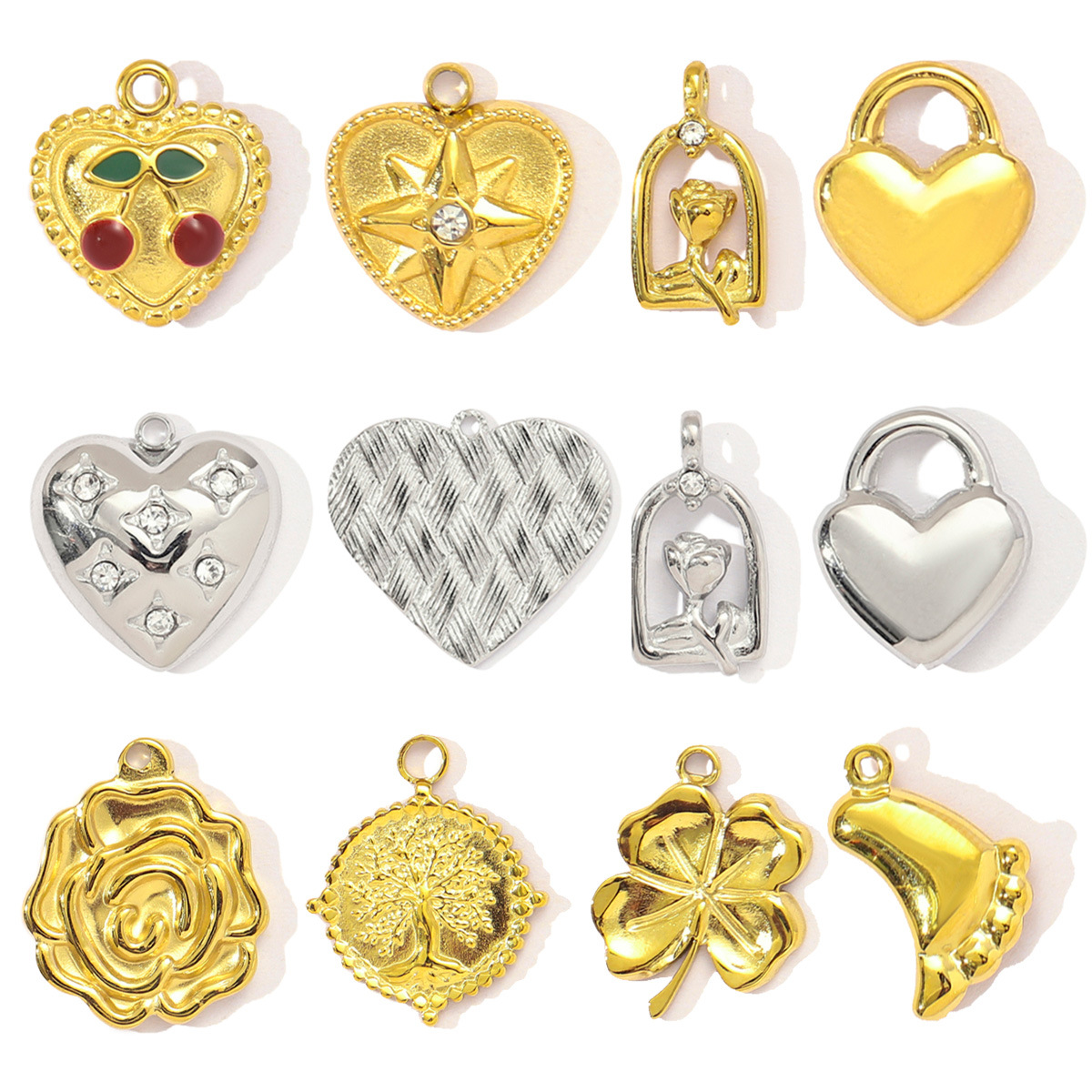 Heart Cherry Life Tree Flower Clover Stainless Steel Charms