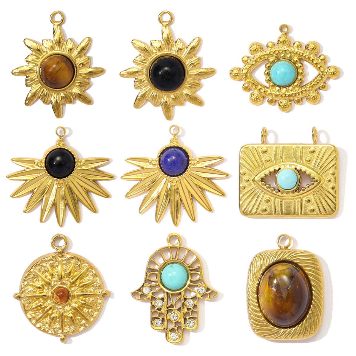 Natural Stone Sun Eyes Stainless Steel Charms