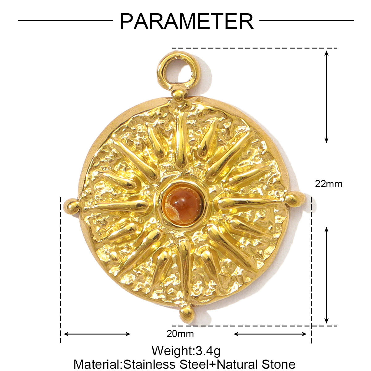 Natural Stone Sun Eyes Stainless Steel Charms