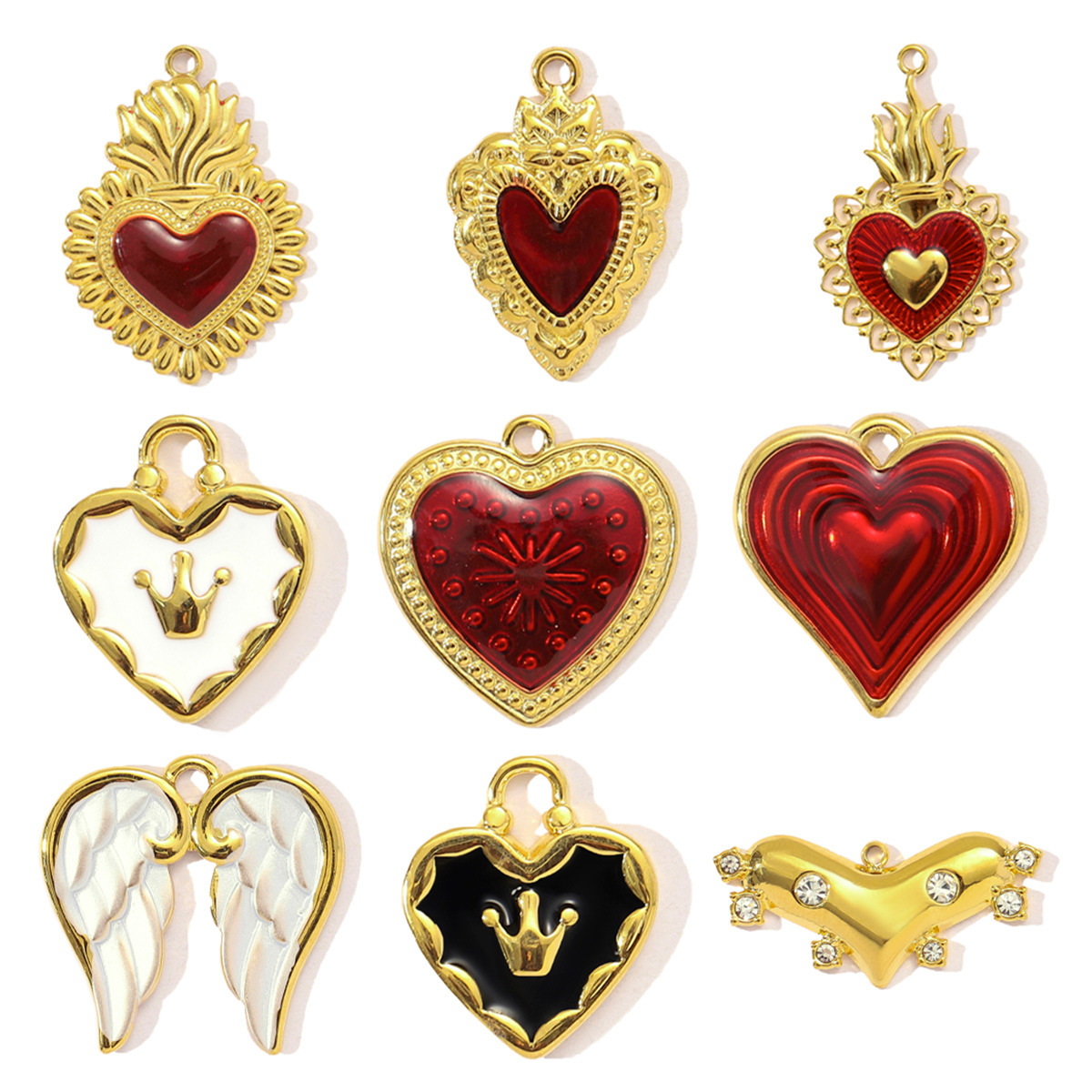 Enamel Heart Shell Crown Angel Wings Stainless Steel charms