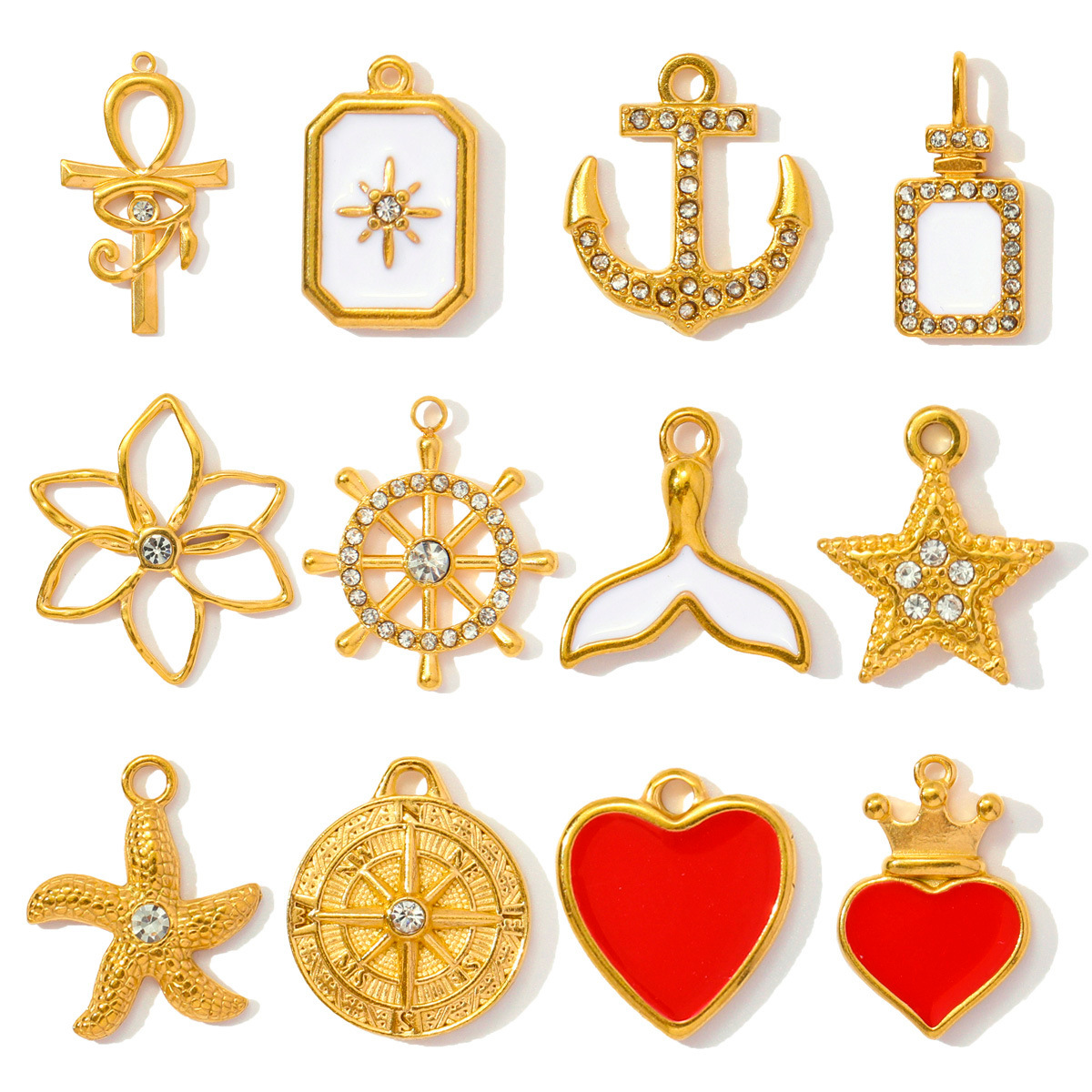 Enamel Love Flower Star Fishtail Stainless Steel Charms