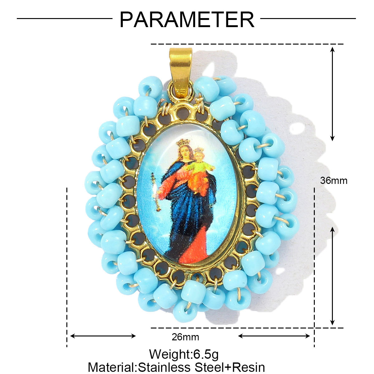 Woven Millet Beads Virgin Mary Stainless Steel Charms