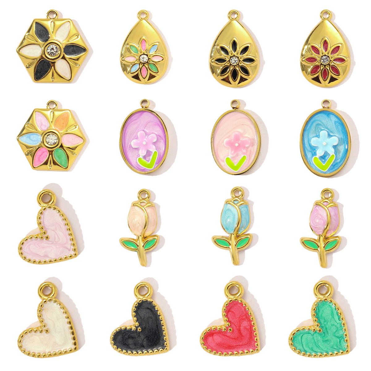 Gradient Rose Flower Stainless Steel Charms