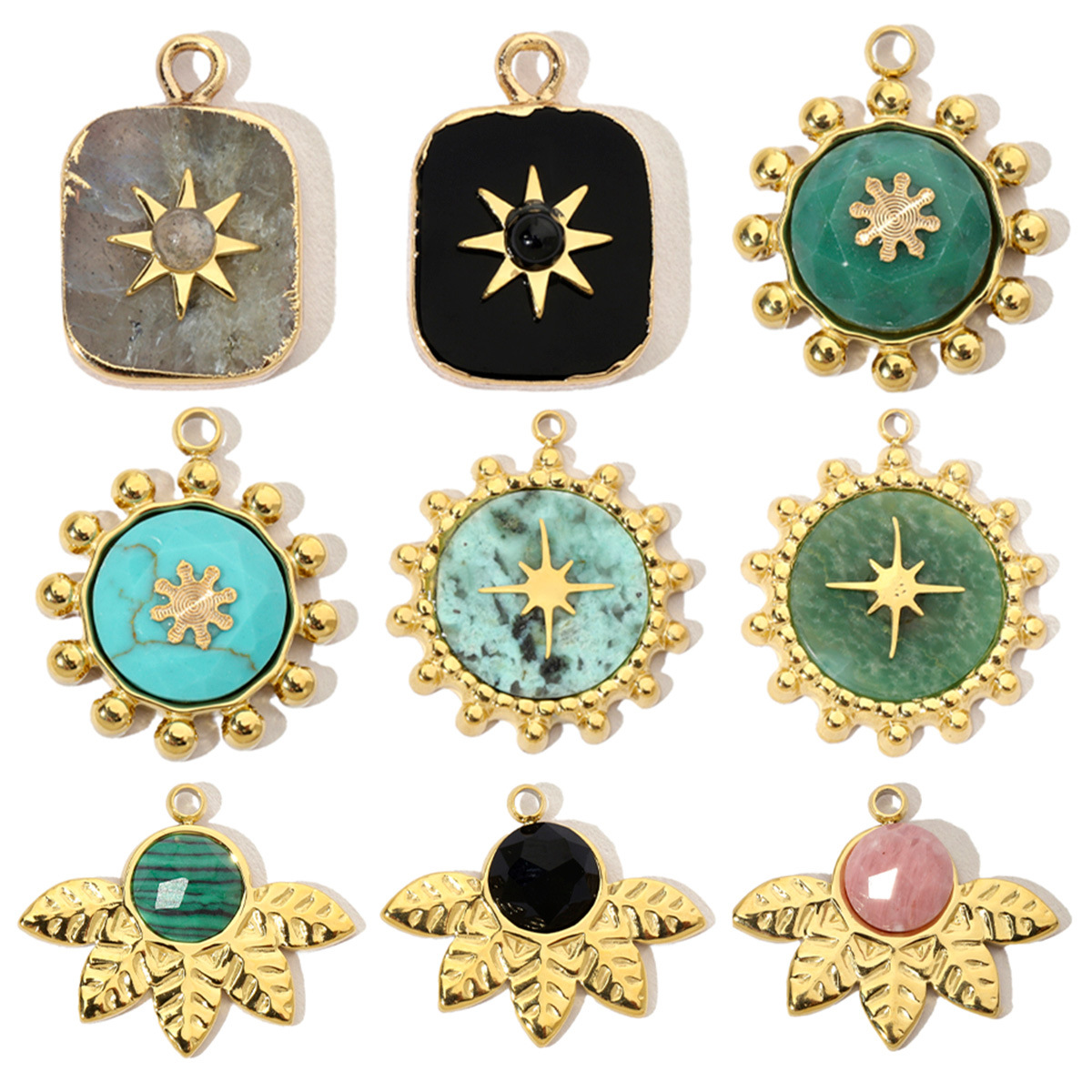 Stars Natural Stone Geometric Leaves Stainless Steel Charms