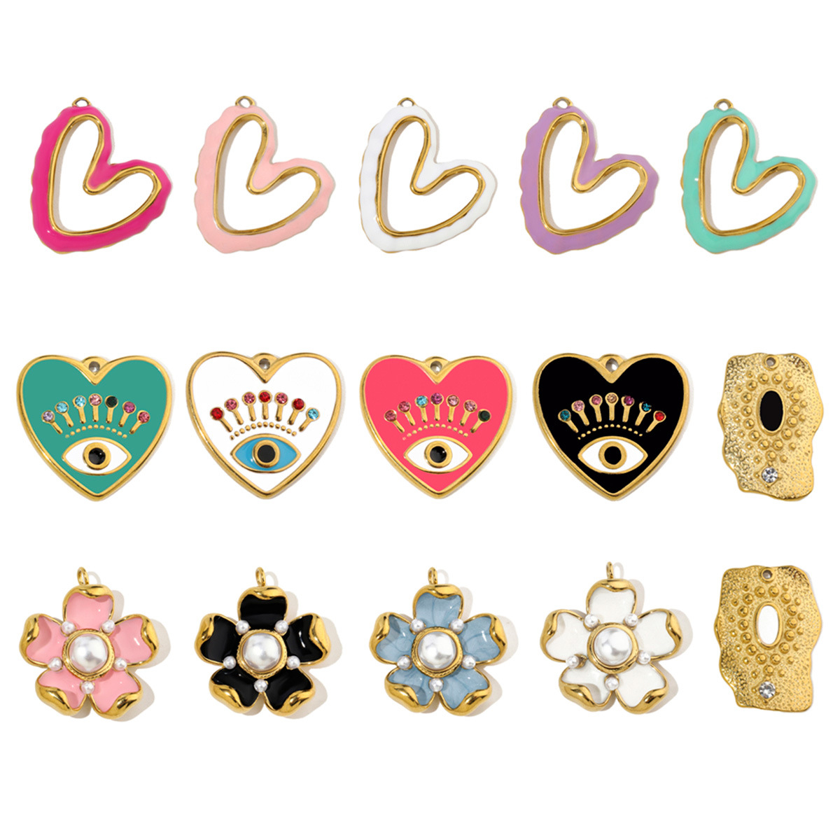 Flower Heart Eyes Stainless Steel Charms