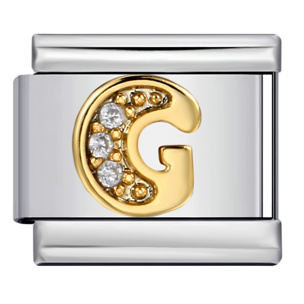 Stainless Steel with Diamond Letter DIY Italian Bracelet