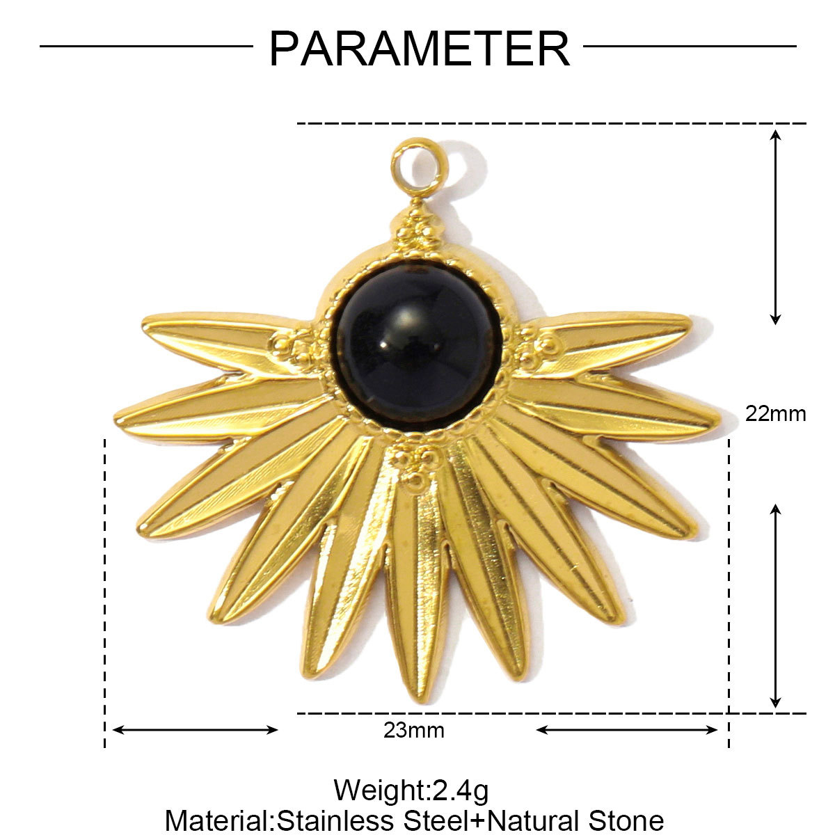 Natural Stone Sun Eyes Stainless Steel Charms