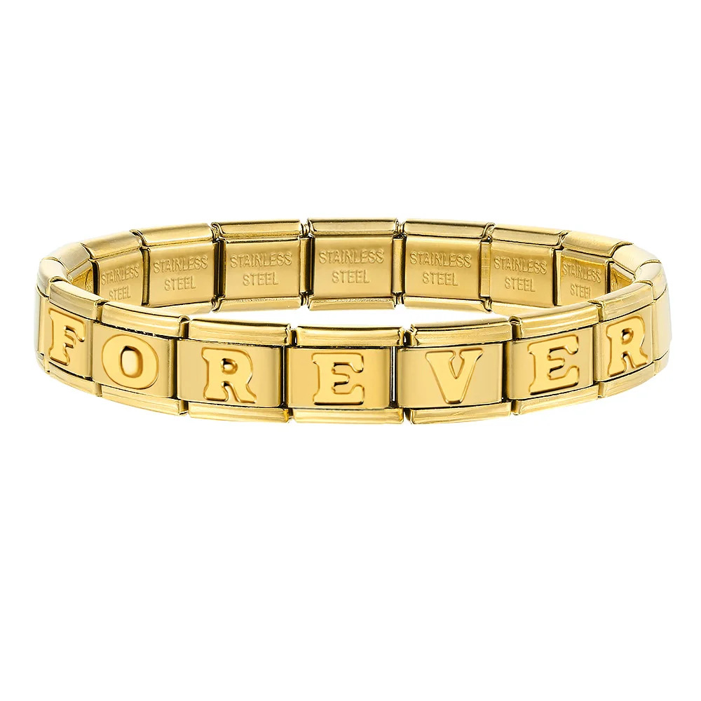 Gold Letter Italian Bracelet Stainless Steel DIY