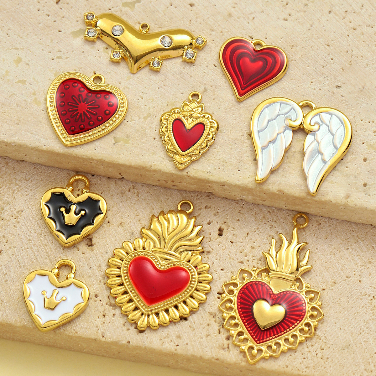 Enamel Heart Shell Crown Angel Wings Stainless Steel charms