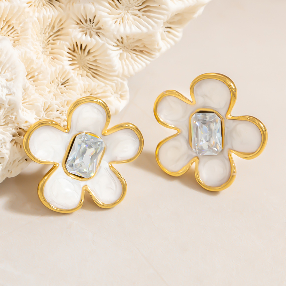 Enamel Heart Flower Earrings