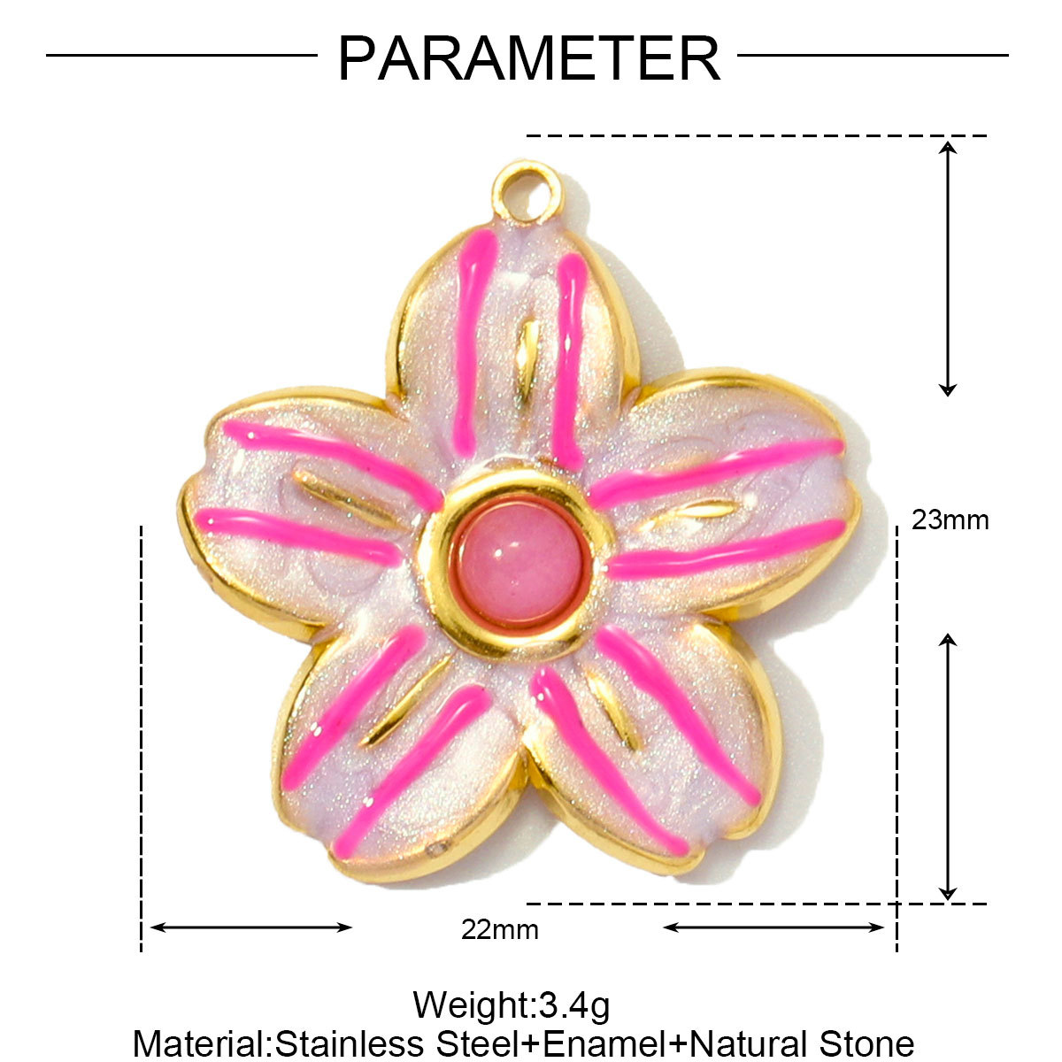 Natural Stone Flower Heart Stainless Steel Charms