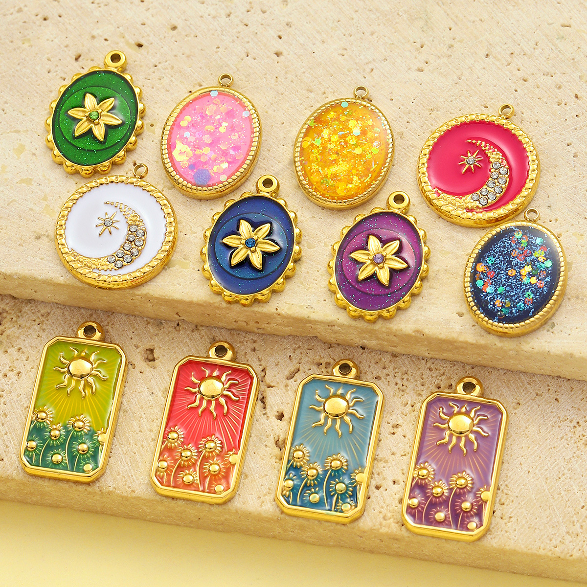 Enamel Sun Sunflower Tarot Stainless Steel Charms
