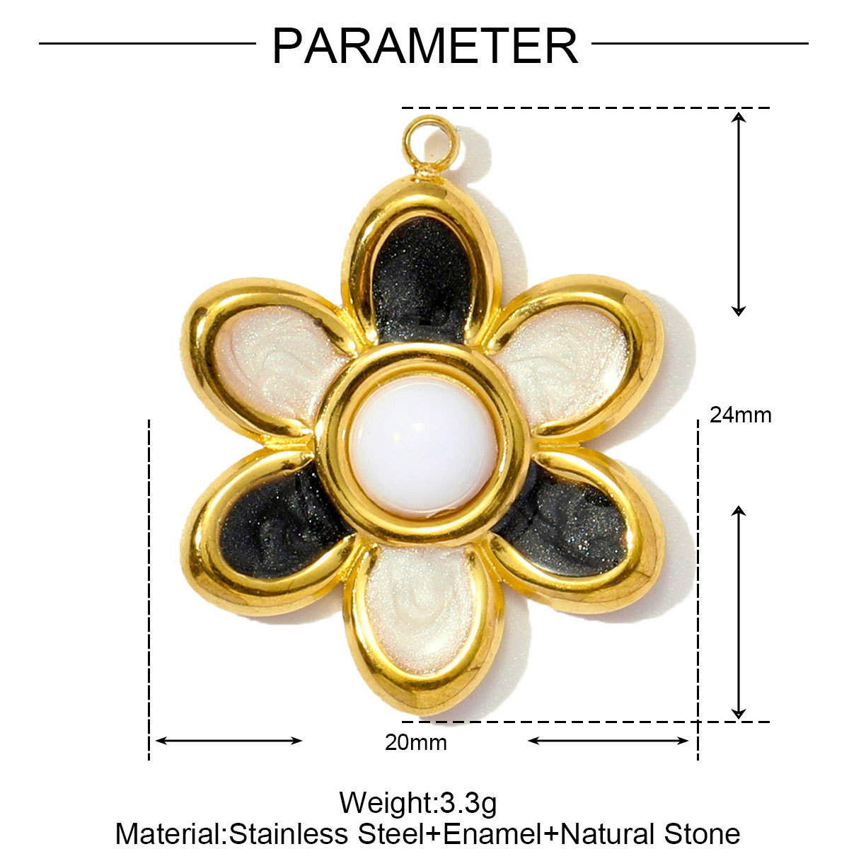 Natural Stone Flower Heart Stainless Steel Charms