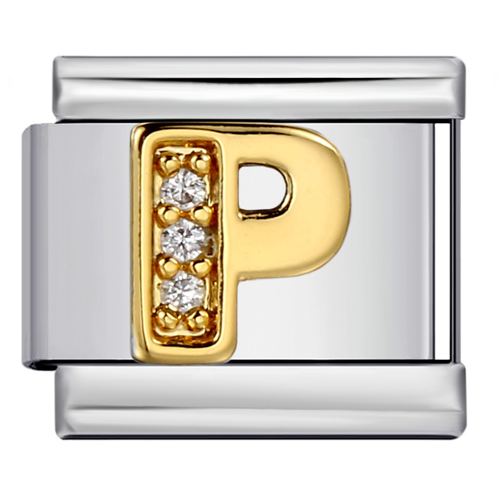 Stainless Steel with Diamond Letter DIY Italian Bracelet